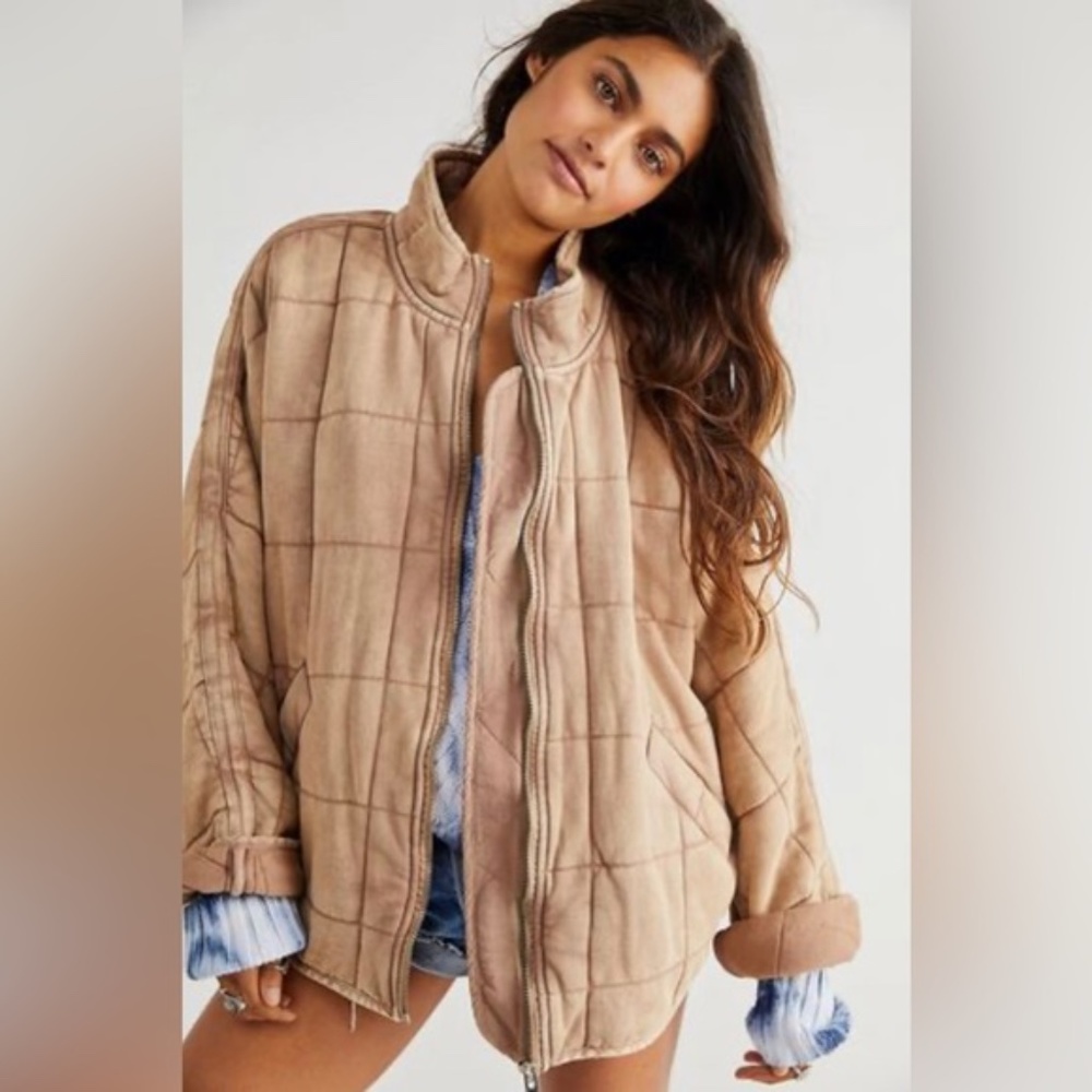 Free People Dolman Quilted Knit Jacket Champagne Diamonds